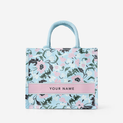 Floral Batik Mini Canvas Tote - Baby Blue